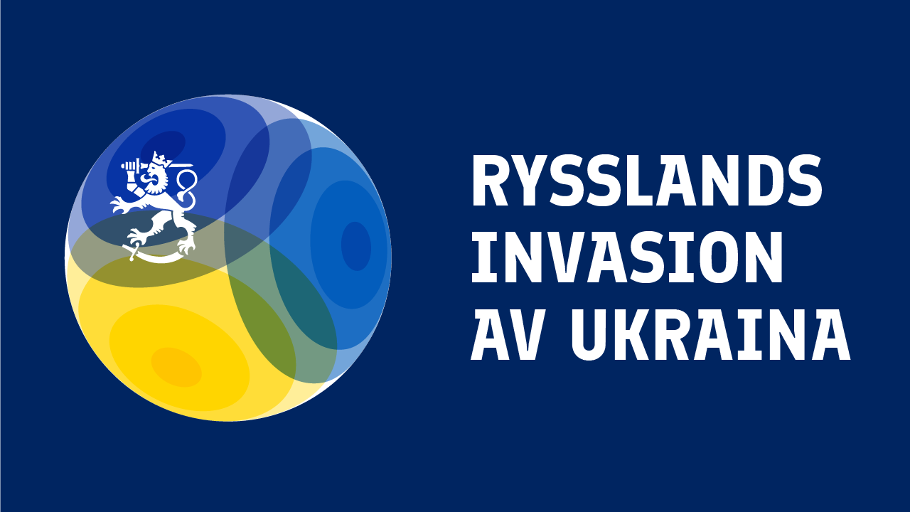 Text "Rysslands invasion av Ukraina" ovanpå blåa bakgrunden